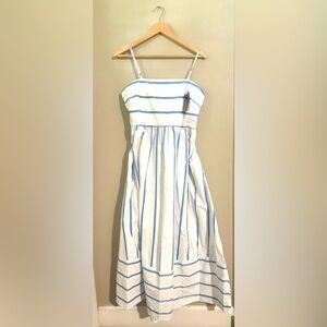 Blue and White Strapless Maxi Sundress for Resort Wear
